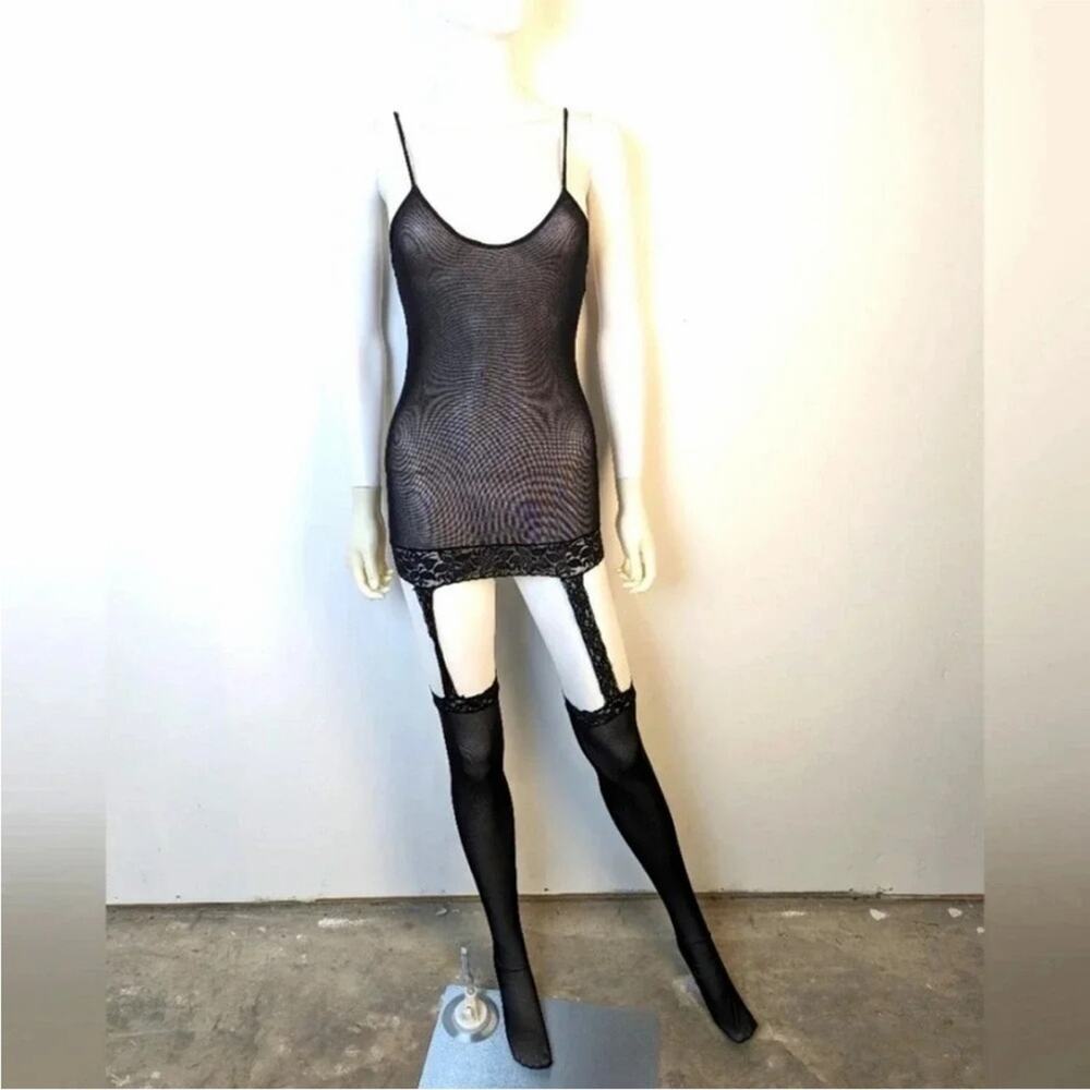 Black Sheer Lingerie Set with Garter